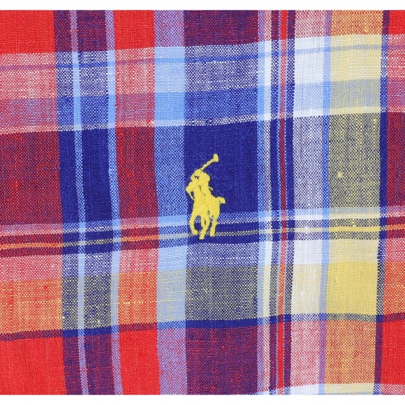 Ralph Lauren Shirt Linen Mens 3XLT Red Blue Yellow Plaid Button-Down - Picture 3 of 10
